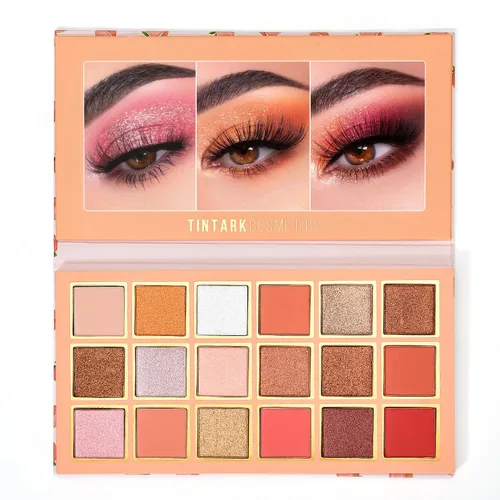 Tintark Peach Please Paleta de Sombras de Ojos de 18 Colores para Belleza - Cosméticos de Sombra de Ojos con Mate Metálico Brillo Resplandor Rosa e
