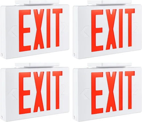 Gruenlich Letrero LED de salida, luz de emergencia con doble cara y baterías de respaldo, letra roja estándar de EE. UU., calificado UL 924, voltaje