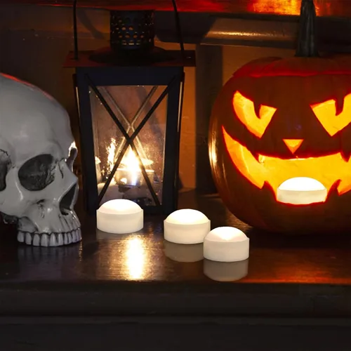 Miniatura 4 de Paquete de 4 luces de calabaza de Halloween con control remoto y temporizador, luz LED parpadeante brillante que funciona con pilas, juego de velas
