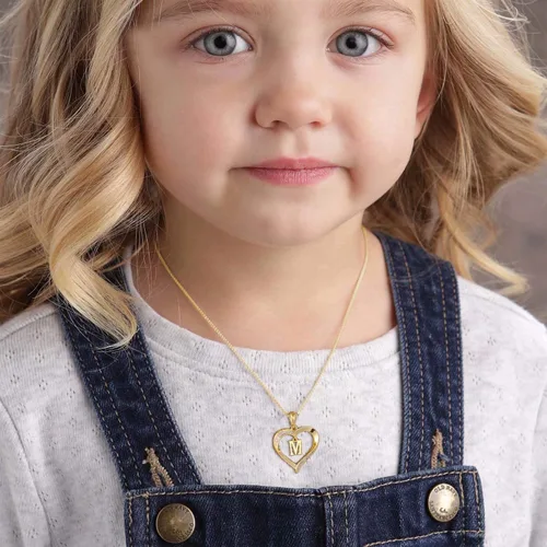 Miniatura 3 de Collar con inicial de corazón para mujer, chapado en oro de 14 quilates, collar con dije de corazón con circonita cúbica, delicado collar con dije
