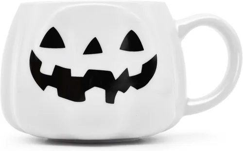Miniatura 10 de Taza de calabaza negra de Halloween de 12 onzas, taza de café de cerámica Jack O'Lantern con cara dorada, regalos espeluznantes y lindos