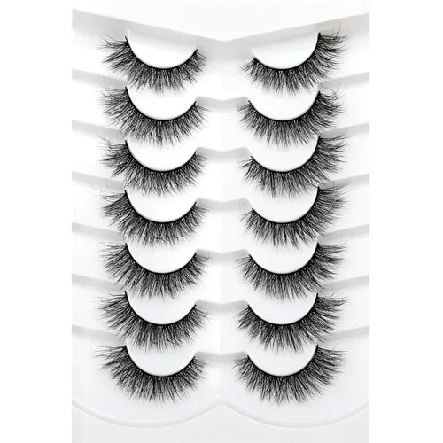Miniatura 97 de Medias pestañas postizas con banda transparente, finas, estilo ojo de gato, naturales, cortas, pequeñas, acento 3/4, de visón sintético, tiras