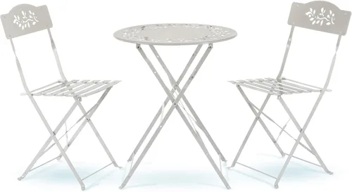 Alpine Corporation Juego de 3 piezas de estilo bistró para interior/exterior, mesa plegable y sillas para patio, color blanco