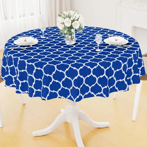 Miniatura 59 de Smiry Mantel redondo de plástico para mesa, mantel de vinilo impermeable con parte trasera de franela para mesas redondas, lavable y a prueba