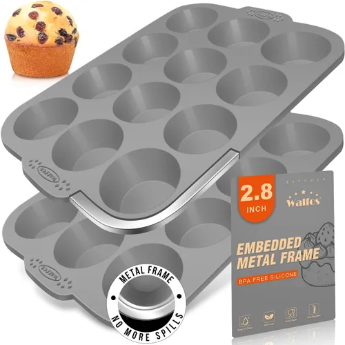 Miniatura 12 de Walfos Molde de silicona para magdalenas, juego de 3 moldes para magdalenas, incluye 24 tazas de mini moldes para muffins, 12 tazas regulares y 6