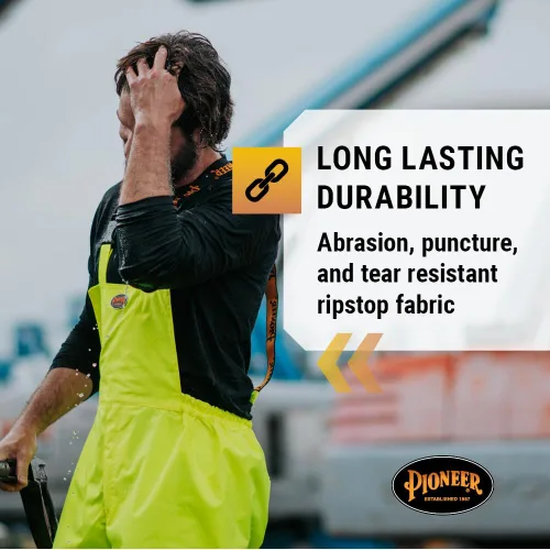 Miniatura 15 de Pioneer Hi Vis Ripstop - Pantalones con peto impermeables para hombre, pantalones reflectantes de seguridad para lluvia