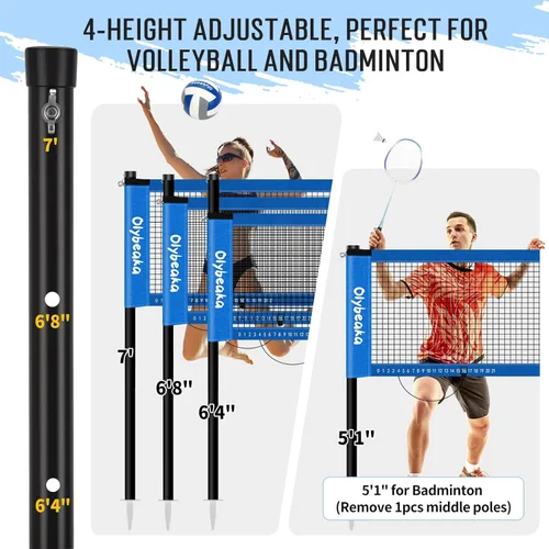 Miniatura 2 de Juego de red combinada de voleibol y bádminton de 20 pies para exteriores para patio trasero y playa con postes ajustables, red duradera