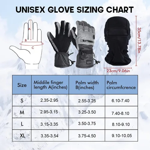 Miniatura 5 de Guantes de esquí para hombre, guantes de nieve cálidos impermeables y transpirables con pasamontañas para snowboard, moto de nieve en clima frío.