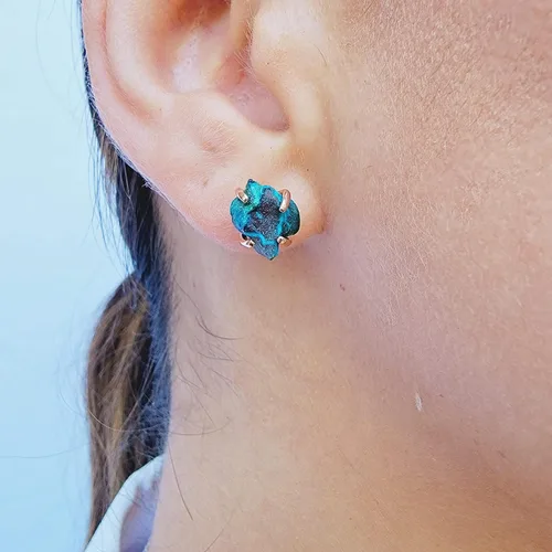 Miniatura 81 de Aretes de piedra preciosa natural en bruto con oro rosa sobre plata de ley 925, 6 a 0.276 in, regalo de piedra de nacimiento de calidad genuina