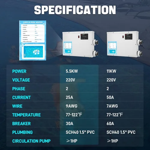 Miniatura 7 de Calentador eléctrico de piscina de 5.5KW 220V 25A para piscina, bañera de hidromasaje y calentador de spa con termostato de pantalla táctil digital