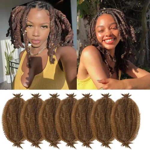 Miniatura 46 de Marley Twist - Cabello trenzado de 16 pulgadas, cabello afro trenzado elástico, paquete de 7 paquetes, cabello rizado rizado ombré, marrón Marrón