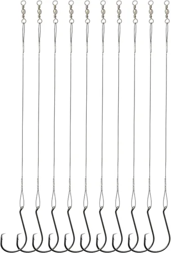 Miniatura 7 de Anillos circulares de acero para agua salada, 25 ganchos circulares resistentes con alambre de líder, bajo y bagre, señuelo de pesca