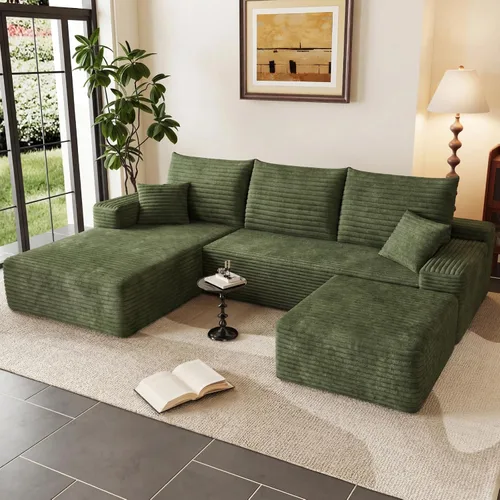 Miniatura 51 de Sofá modular Cloud de 95 pulgadas con otomana, moderno sofá nube en forma de U con asiento profundo, cómodo sofá de pana de 3 plazas, sofá de espuma