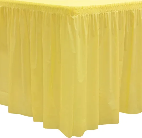 Miniatura 21 de Party Essentials Falda de mesa de plástico desechable resistente, 1 unidad, 29 pulgadas de ancho x 14 pies (168 pulgadas) de largo, amarillo