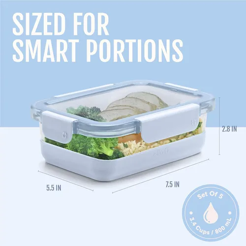Miniatura 4 de Ello Duraglass 3.4 tazas Juego de preparación de comidas 10 piezas, juego de 5 paquetes - Envase de almacenamiento de alimentos de vidrio con tapa