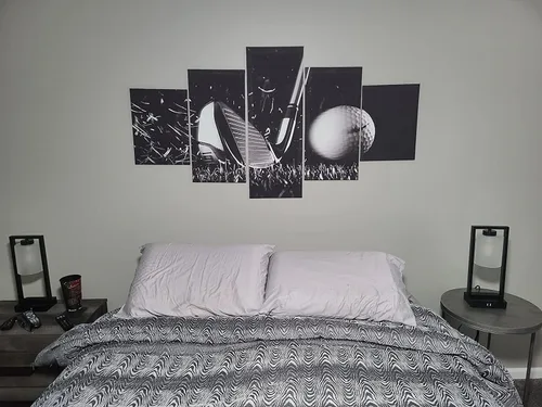Miniatura 3 de Piezas de golf para decoración de pared, pinturas en blanco y negro, arte de pared para sala de estar, golf, deportes, obras de arte de 5 piezas