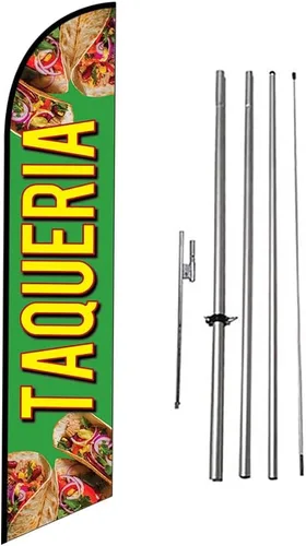 Miniatura 25 de Tacos Mexican Restaurant Publicidad Banner de plumas Swooper Bandera con Kit de asta de Bandera y Estaca de Tierra Tacos-Multicolor-Verde/Rojo