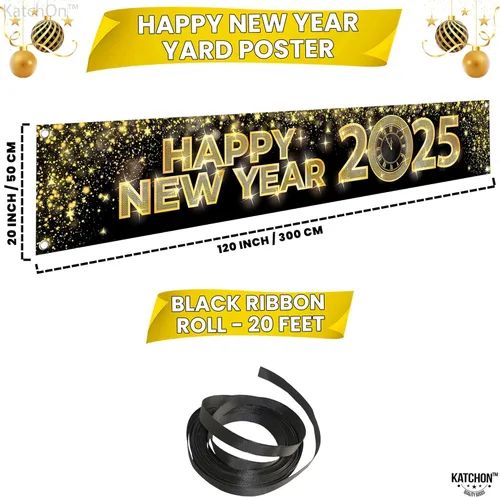 Miniatura 2 de KatchOn, Cartel de Feliz Año Nuevo 2024 – Grande 120 x 20 pulgadas Cartel de feliz año nuevo para patio Suministros para fiesta de Año Nuevo