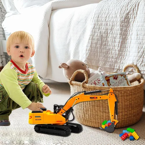 Miniatura 5 de Excavadora grande para vehículos de construcción, excavadora hidráulica de aleación resistente, escala 1:35, camión de juguete para niños de 8, 9