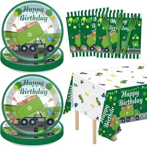 Miniatura 9 de Juego de 61 piezas de vajilla de fiesta de tren de tren de Chugga Choo, platos de automóvil de dibujos animados, servilletas y mantel, suministros