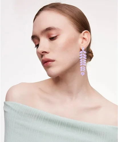 Miniatura 2 de KELMALL Aretes largos de cristal para mujer, aretes colgantes de hoja de diamantes de imitación