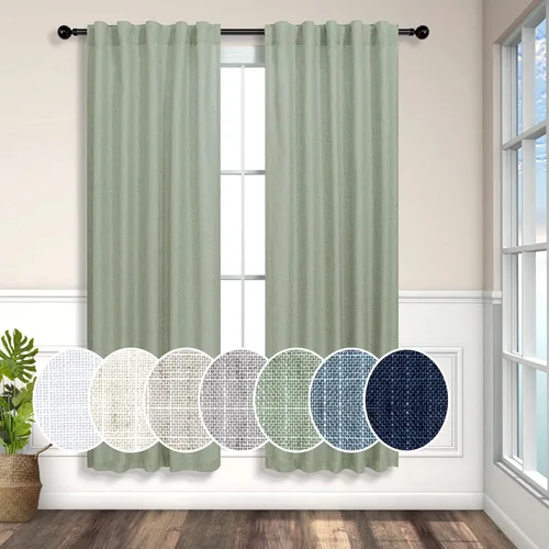 Miniatura 26 de Cortinas de lino azul de 84 pulgadas de largo para sala de estar; juego de 2 paneles con lengüeta trasera; cortinas con dobladillo para barra; Azul