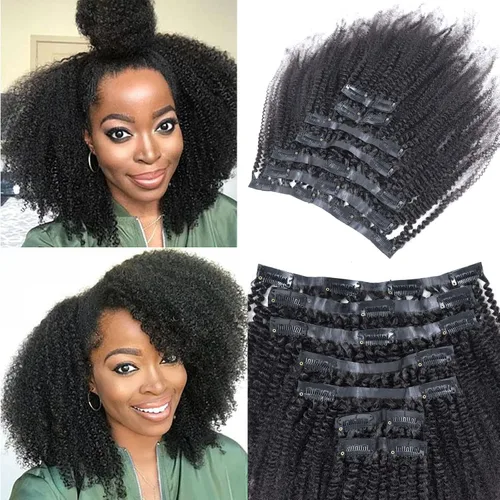 Miniatura 8 de Extensiones de cabello humano rizado sin costuras 3A 3B, color negro natural, ultra fino, doble trama, PU, invisible, clip, 7 unidades, 14 pulgadas