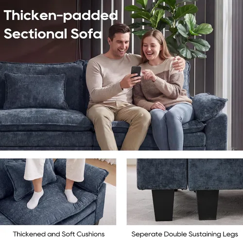 Miniatura 8 de URRED Cloud Couch Sofá Seccional Modular, Sofá Moderno en Forma de U de Asiento Profundo de 157", con 2 Otomanas y Almohadas, Sofás de Chenilla Azul