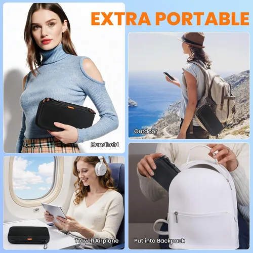 Miniatura 6 de Estuche de transporte rígido de doble capa, organizador de artículos electrónicos con múltiples bolsillos, bolsa portátil con cremallera para cable