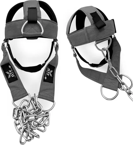 Miniatura 10 de QTF Arnés de cuello para entrenamiento de levantamiento de pesas, constructor de cuello grueso de neopreno acolchado ajustable para barbilla