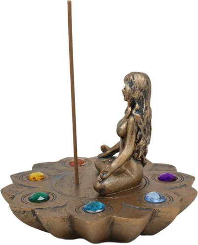 Miniatura 4 de Ebros Gift Luna sagrada Femenina Triple Diosa Yoga Meditación con Zona de Chakra Cuentas de Color Flor de loto Incienso Soporte para quemador Figura