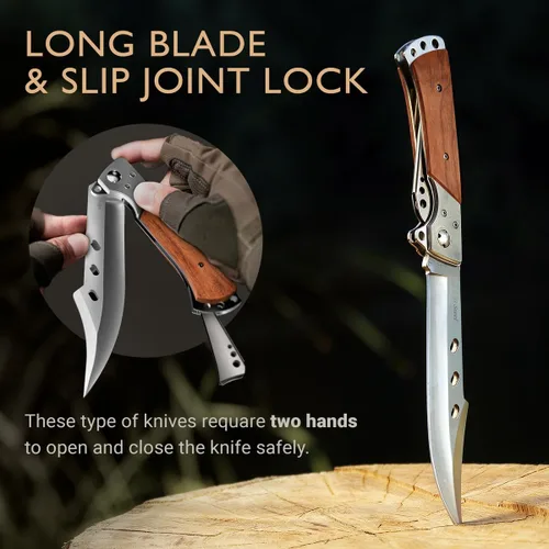 Miniatura 7 de Grand Way Cuchillo plegable de hoja larga – Cuchillos afilados para caza, senderismo, campamento, supervivencia táctica y trabajo para hombres y 1.