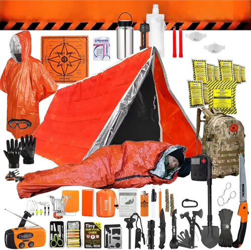 Miniatura 10 de Kit de supervivencia de 48 horas – 228 piezas de equipo de supervivencia y suministros, mochila de emergencia de 45 L, primeros auxilios, filtro