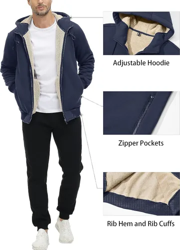 Miniatura 4 de MAGCOMSEN Chaqueta de forro polar con capucha para hombre, con cremallera completa, cálida, mullida, resistente al viento, abrigos de invierno