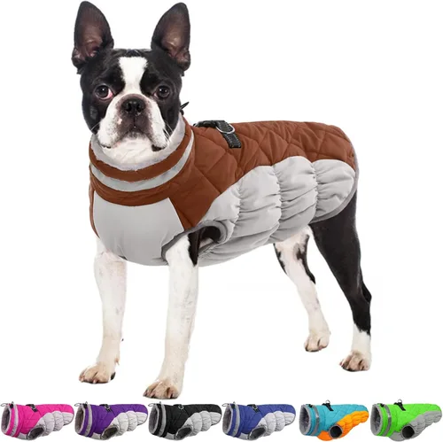 Miniatura 36 de Abrigo de invierno para perro, chaqueta grande para perro, chaqueta impermeable para mascotas con cremallera trasera, abrigo para mascotas con arnés