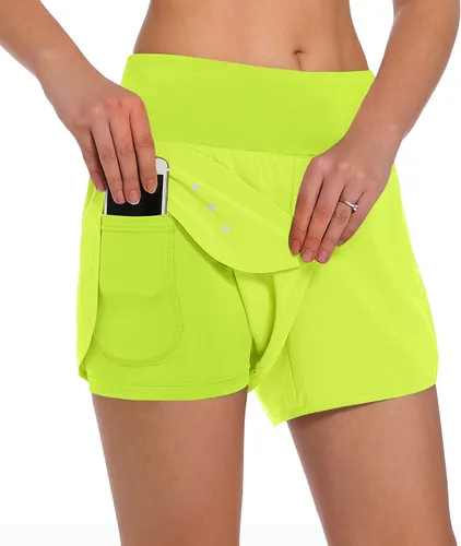 Miniatura 9 de Ksmien - Pantalones cortos de correr 2 en 1 para mujer, ligeros, para entrenamiento, gimnasio, yoga, forro con bolsillos para teléfono