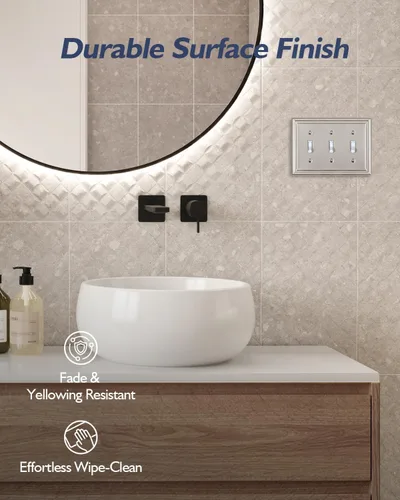 Miniatura 4 de Paquete de 2 placas de pared de triple palanca, cubierta de interruptor de luz de níquel satinado, cubiertas de interruptor de metal