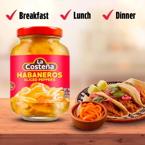 Miniatura 5 de La Costeña Pimienta habanero en rodajas para comida mexicana, salsa habanero de mango, guacamole, enchiladas, ingredientes picantes para nachos