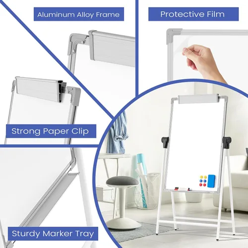 Miniatura 6 de Pizarra blanca grande de doble cara con soportes, caballete de borrado en seco de 36 x 24 pulgadas, caballete portátil con diseño de altura