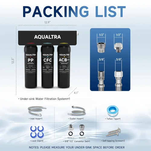 Miniatura 9 de AQUALTRA USF-3B-10 Sistema de filtro ligeramente alcalino para debajo del fregadero, 8K-32K Gal, reduce PFOA, PFOS, cloro, plomo, mercurio