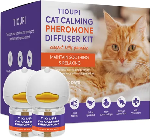Difusor calmante de feromonas para gatos: kit de 2 difusores y 2 recambios de valor superior - Difusor calmante para gatos ayuda a reducir arañazos,