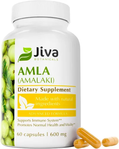 Jiva Botanicals Cápsulas de Amla Vegan - Suplemento de grosella espinosa india para 60 días. Alternativa fácil de tomar en polvo de Amla. También