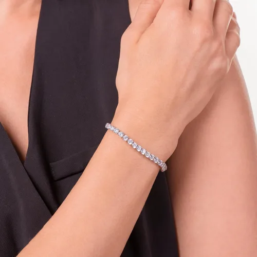 Miniatura 2 de Tienda Essentials Brazalete de tenis de plata de ley con circonia cúbica de corte redondo