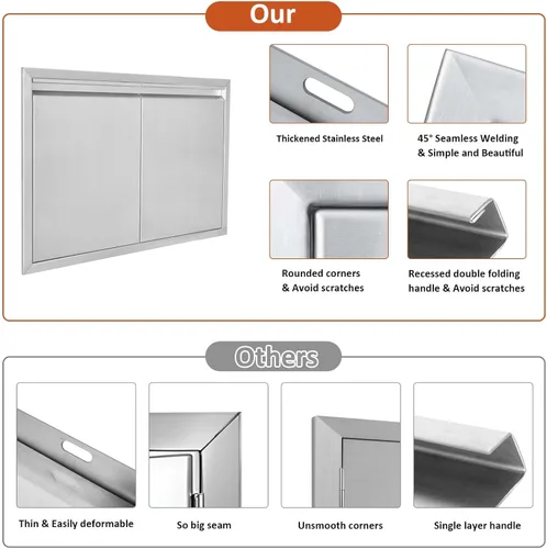 Miniatura 7 de JIE JIN Puerta de Acceso para Parrilla 24" An X 24" Al Puertas de Cocina Exterior Puertas Dobles Engrosadas Acero Inoxidable 304 Accesorios