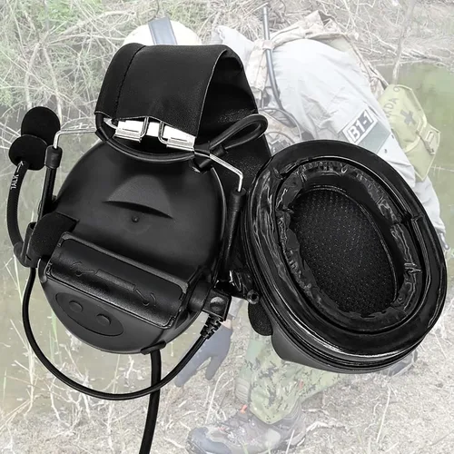 Miniatura 2 de Auriculares tácticos Hearangel, reducción de ruido con captación de sonido y PTT Ken de 2 pines para actividades de airsoft Negro