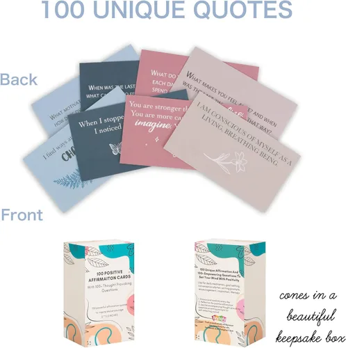 Miniatura 3 de 100 tarjetas de afirmación para mujeres y hombres con más de 150 preguntas que invitan a la reflexión, tarjetas de afirmación únicas para aliviar