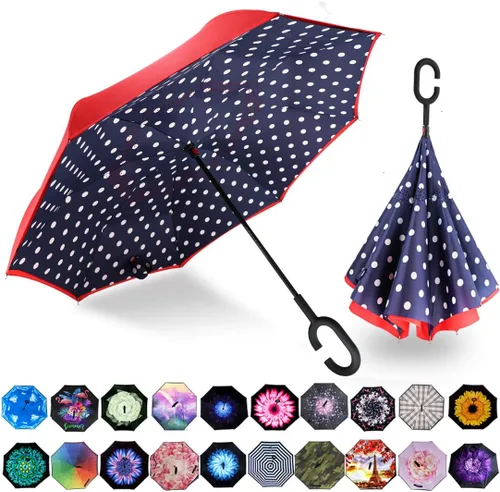 Miniatura 181 de MRTLLOA - Paraguas invertido de gran tamaño de 40/49/56 pulgadas - Sombrilla doble capa resistente al viento, con mango en forma de C y tamaño golf