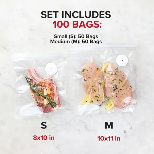 Miniatura 2 de Bolsas selladoras al vacío reutilizables Chef Preserve para alimentos – 100 bolsas de almacenamiento de alimentos libres de BPA, para congelador