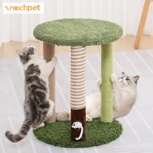 Miniatura 8 de WOOCHPET Torre de árbol para gatos con 3 postes rascadores de 17 pulgadas de alto, postes rascadores de sisal para gatos con divertidos juguetes