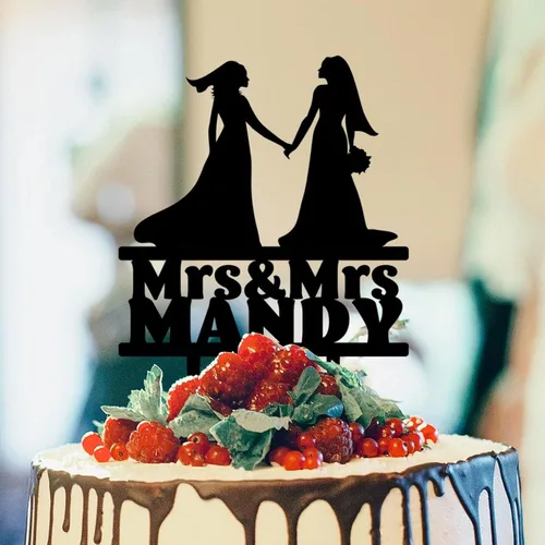 Miniatura 12 de Decoración de pastel de matrimonio lesbiano para boda, señora y señora, decoración de pastel de novia, silueta de dos niñas, decoración para pastel